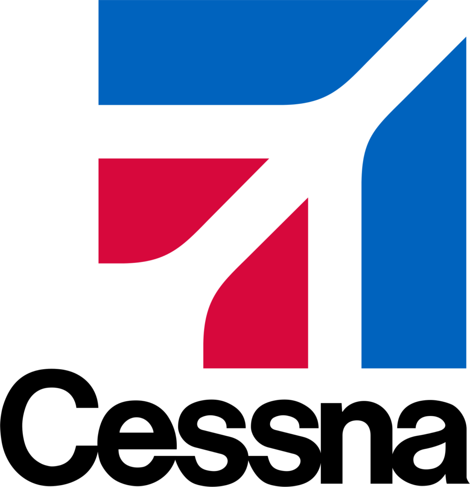 Cessna logo featuring a bold geometric airplane tail design in red, blue, and black