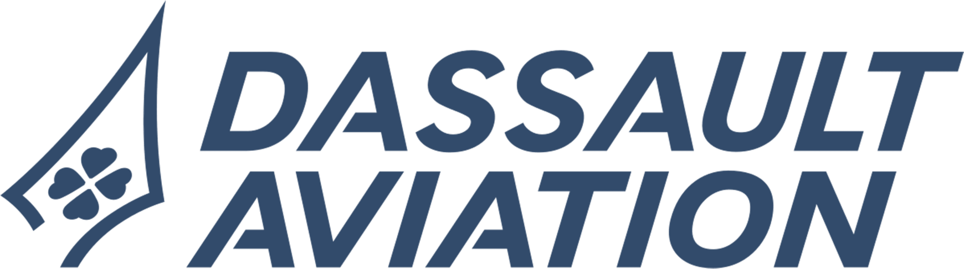 Dassault Aviation logo with blue text and a stylized wing symbol with a clover