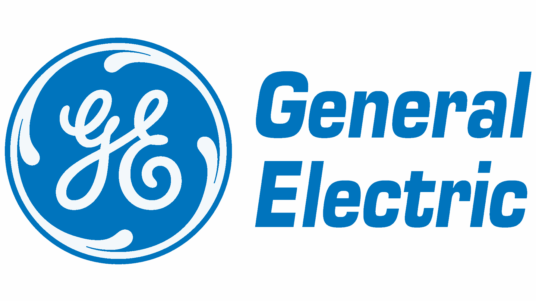 General Electric logo with blue GE initials inside a circular emblem and text to the right