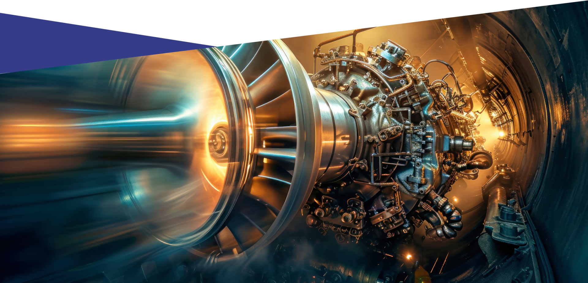 Artistic rendering of a glowing jet engine in operation with visible turbine blades