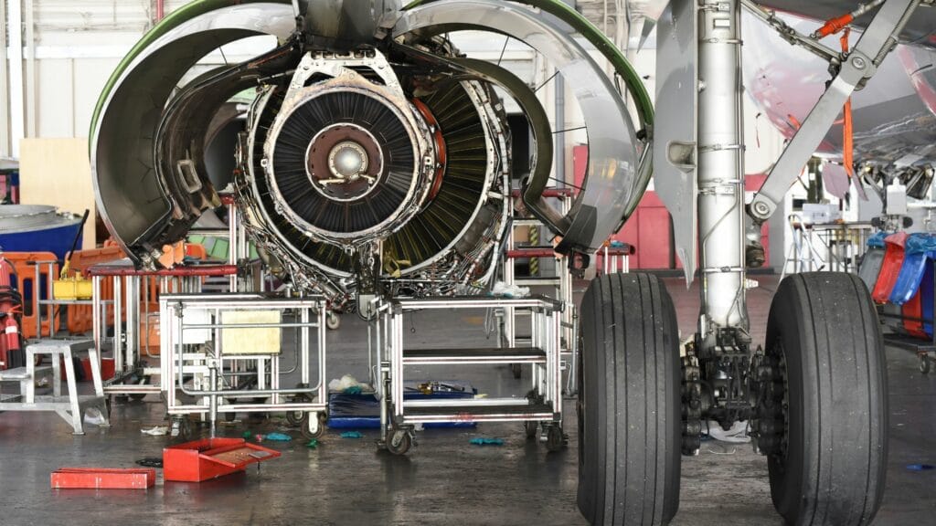 Airplane engine and wheel components for procurement reference.